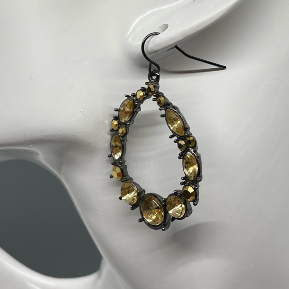 Champagne crystal earrings set gunmetal with leaf handmade - Picture 3 of 8